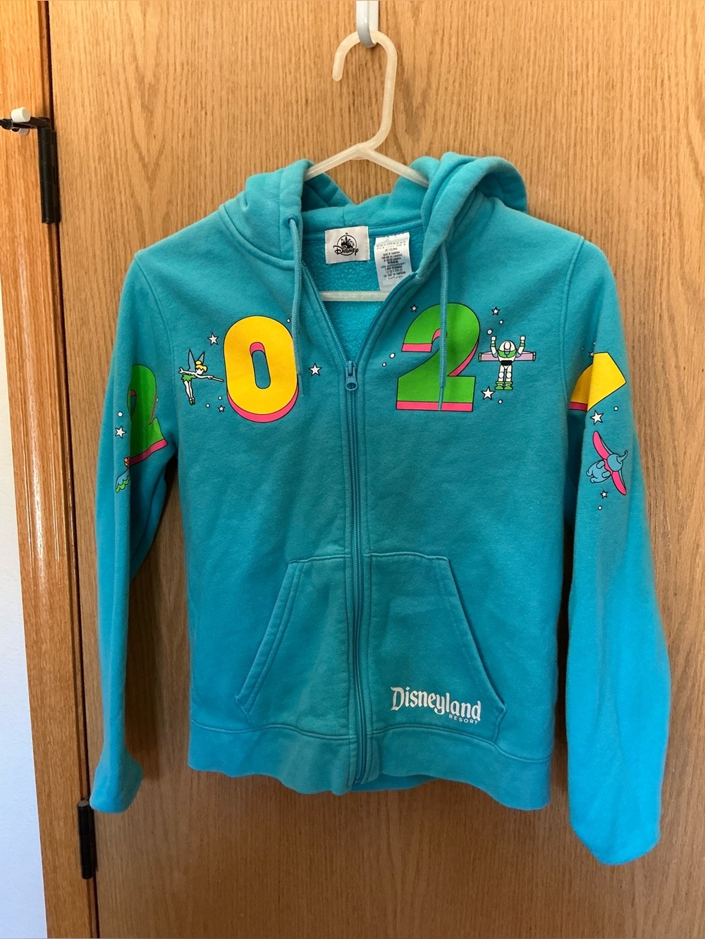 Disney Parks Disneyland 2024 Zip-Up Hoodie Women's Blue, XS, Tinker Bell, BUZZ
